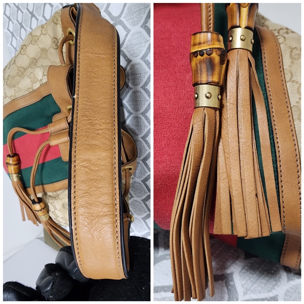 Gucci GG Canvas Web Rania Bucket Bag Brown/Beige - Picture 11 of 15